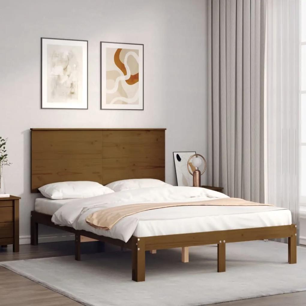 Rám postele s čelom medovohnedý 140x190 cm masívne drevo 3193644