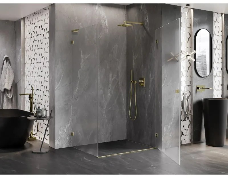 Mexen Lunar-B L pravý výklopný sprchový kút 95 x 90 cm, číre sklo, zlatá matná, 832L-095-090-55-00-P