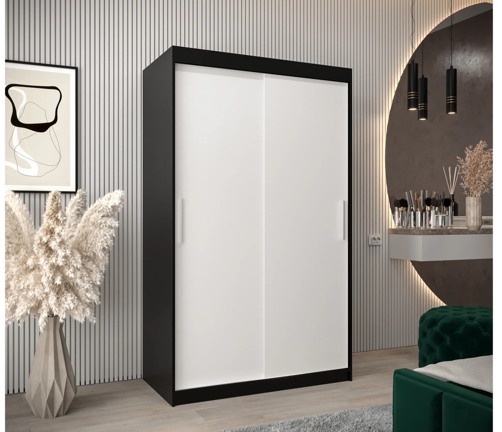 Šatníková skriňa 120 cm Toki (Čierna matná + Biela matná). Akcia -42%. Vlastná spoľahlivá doprava až k Vám domov. 1064807