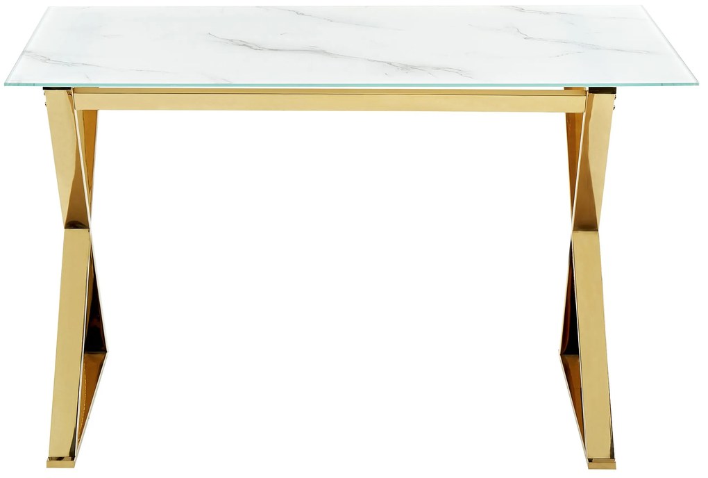 Jedálenský stôl s mramorovým efektom 120 x 70 cm biela/zlatá ATTICA Beliani