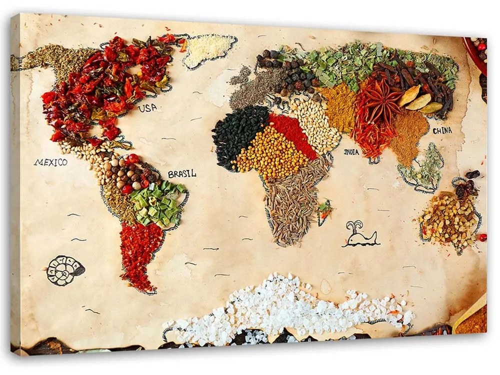 Gario Obraz na plátne Mapa sveta s korením Rozmery: 100 x 70 cm