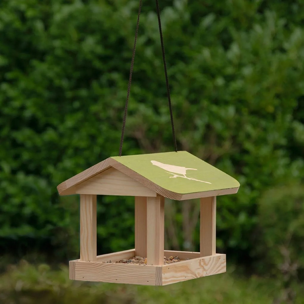 Závesné kŕmidlo pre vtáky Elisa, 19,5x24x24 cm, drevo, hnedá/zelená