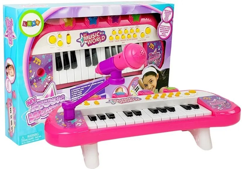 LEAN TOYS Klávesy piano s mikrofónom 24 kláves USB ružové