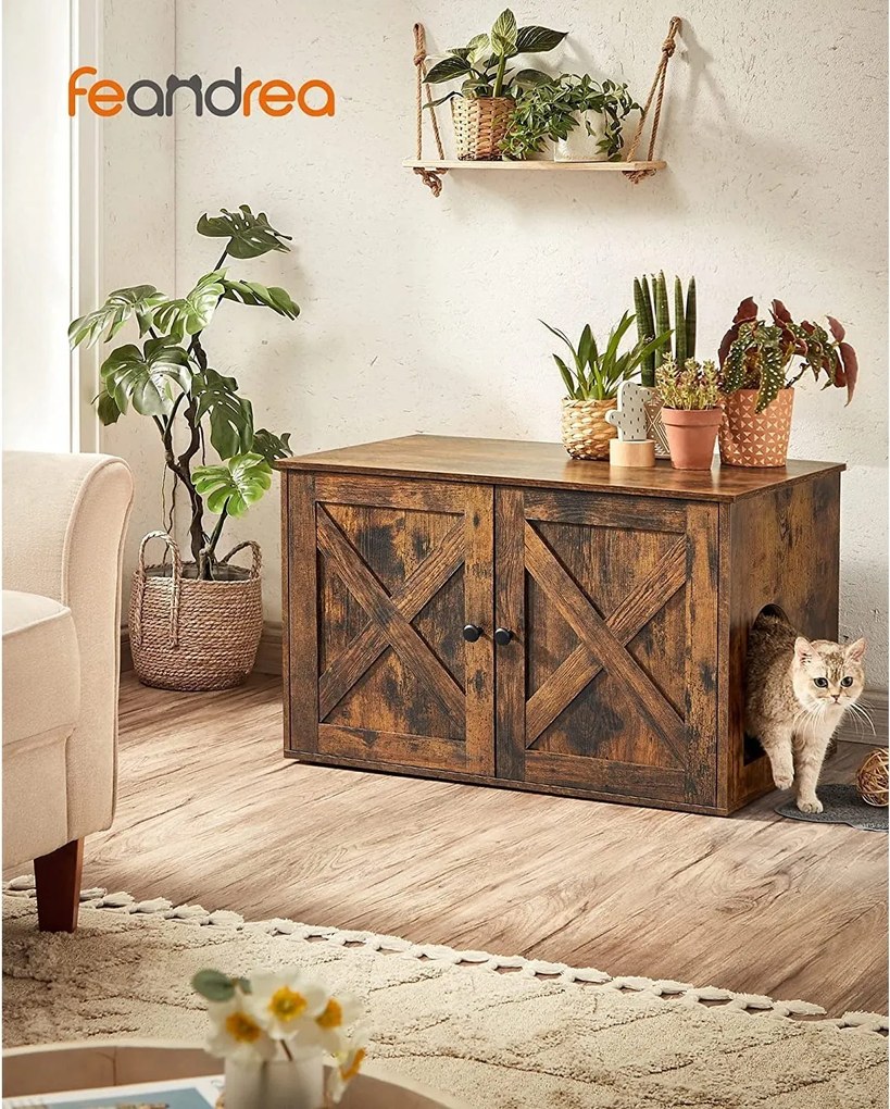 Skrinka na toaletu pre mačky, rustikálna hnedá