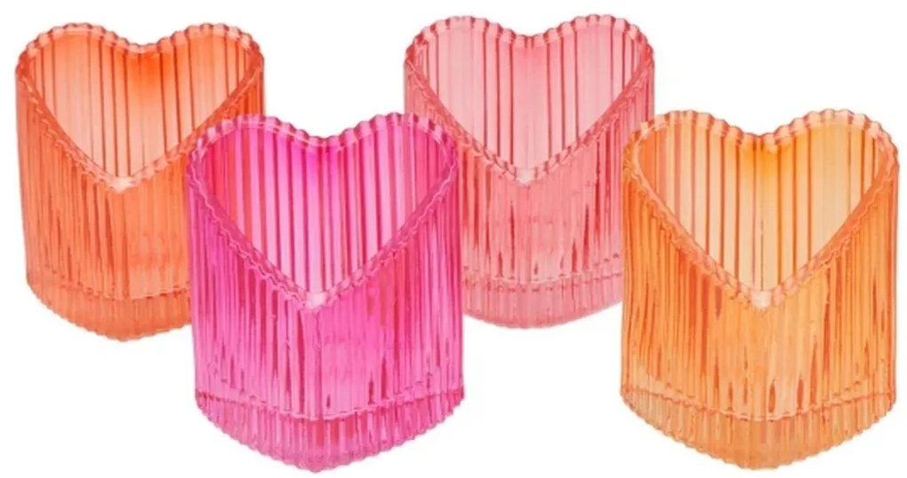 4ks červený mix sklenený svietnik srdca Love Hearts - 7*8 cm