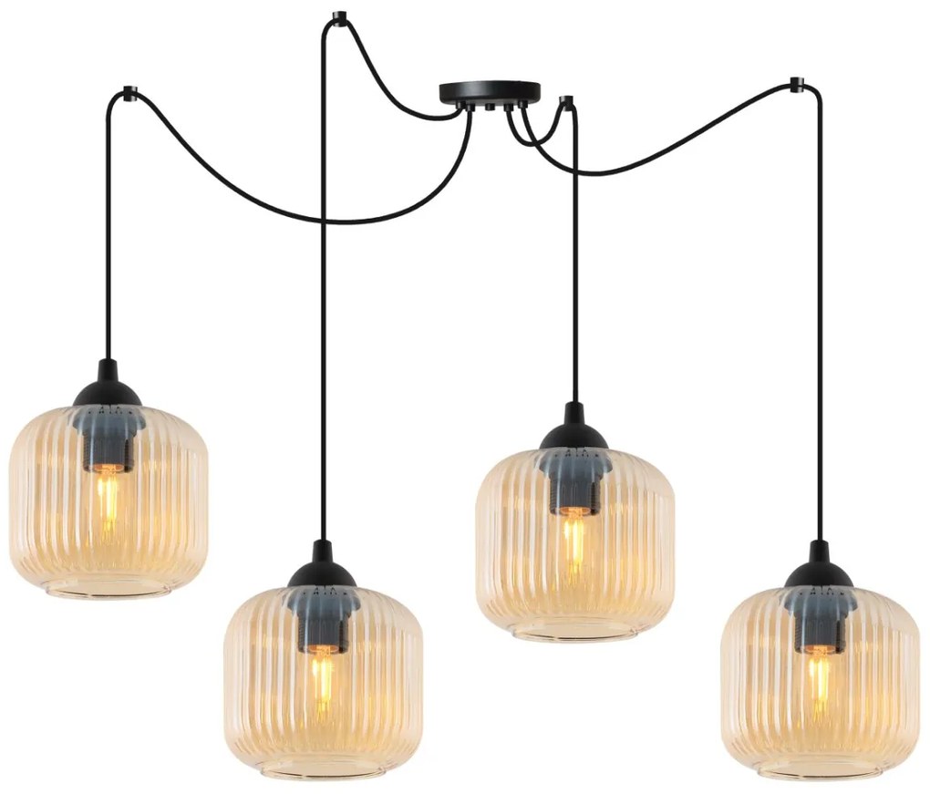 Závesné svietidlo Riffle Spider, 4x medové sklenené tienidlo