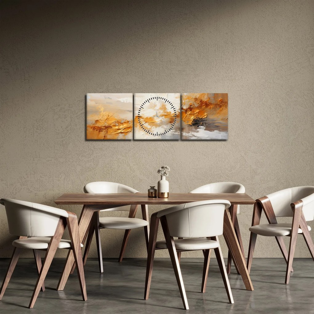 Obraz - Zlatá textúra (s hodinami) (90x30 cm)