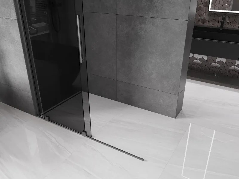 Mexen Velar, sprchová zástena s posuvnými dverami Walk-in 130 x 200 cm, 8mm šedé sklo, grafit brúsený, 871-130-000-43-66