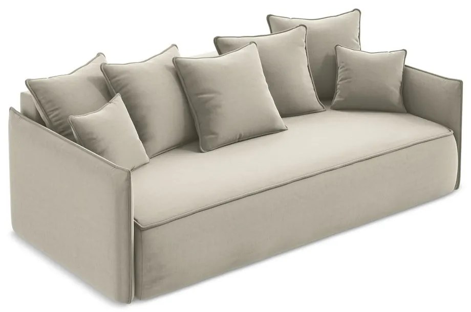 Béžová zamatová rozkladacia/s úložným priestorom pohovka 225 cm Hula – Makamii