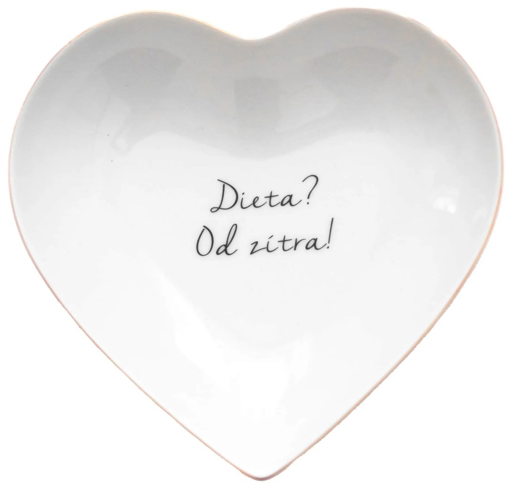 Bella Rose Porcelánový tanierik v tvare srdca s nápisom Dieta? Od zítra! 16 cm - CZ