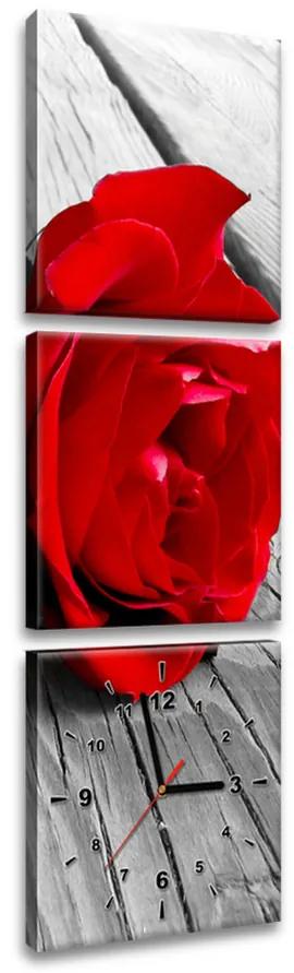 Gario Obraz s hodinami Červená ruža - 3 dielny Rozmery: 90 x 30 cm