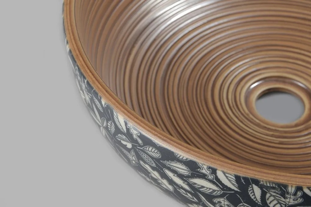 Sapho Sapho, PRIORI keramické umývadlo na dosku Ø 41 cm, hnedá s modrým vzorom, PI023