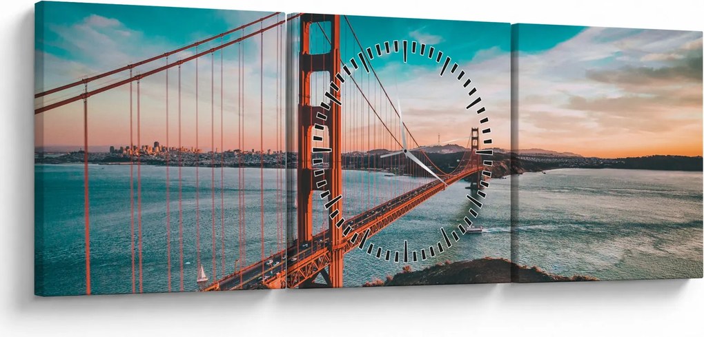 Obraz- Golden Gate, San Francisco (s hodinami) (90x30 cm)