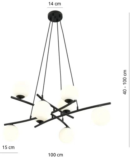 Luster na lanku ESSA 8xE14/10W/230V čierna/biela