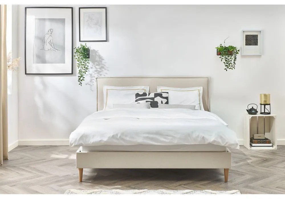 Béžová dvojlôžková posteľ Bobochic Paris Sary Light, 180 x 200 cm