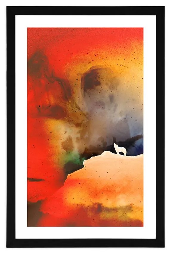 Plagát s paspartou sila zavýjajúceho vlka - 20x30 black