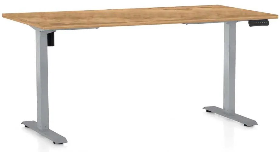 Výškovo nastaviteľný stôl OfficeTech B, 160 x 80 cm, sivá podnož, dub zlatý