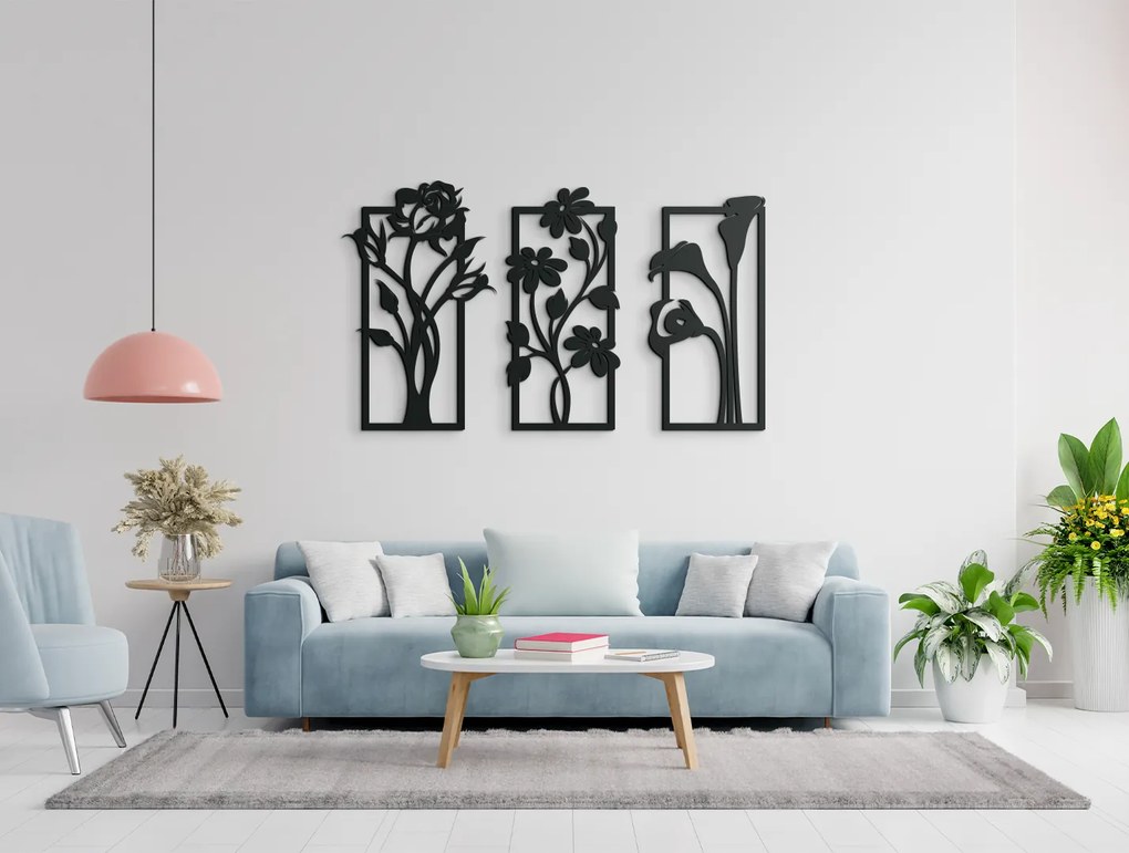 drevko Viacdielny obraz Kvitnúce kvety Rozmer obrazu: 38 x 65 cm, Farba dekorácie: Čierna