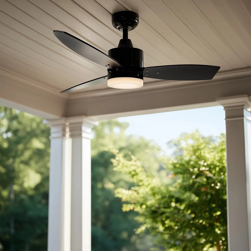 Vonkajší stropný ventilátor čierny 91,3 cm vrátane stmievateľnej LED s diaľkovým ovládaním IP44 - Toledo