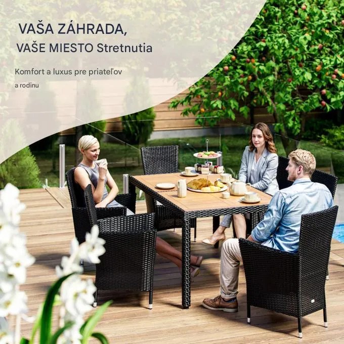 InternetovaZahrada Záhradná ratanová zostava Berlin 1+6 - čierna/drevo