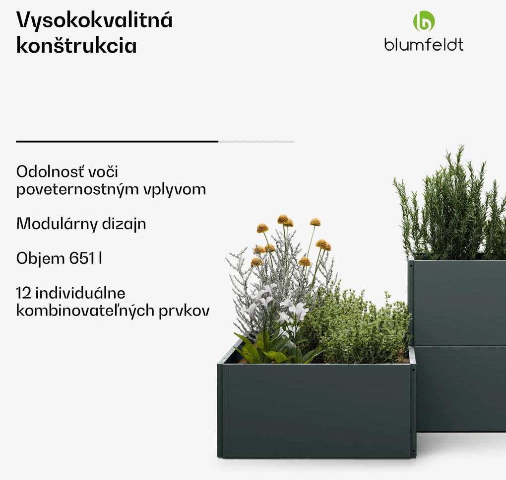 Blumfeldt Versagrow vyvýšený záhon s 12 modulmi, individuálny tvar, hrúbka 1 mm, nehrdzavejúca oceľ