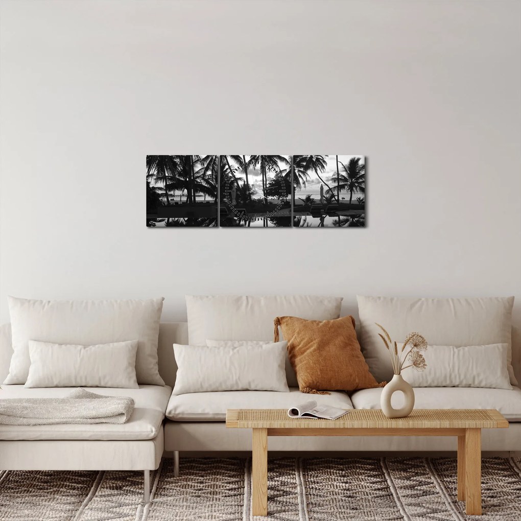 Obraz tropického ostrova (s hodinami) (90x30 cm)