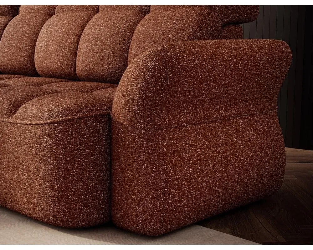 Terakotová zamatová rozkladacia/s úložným priestorom rohová pohovka (ľavý roh/s leňoškou) Beneth – ELTAP