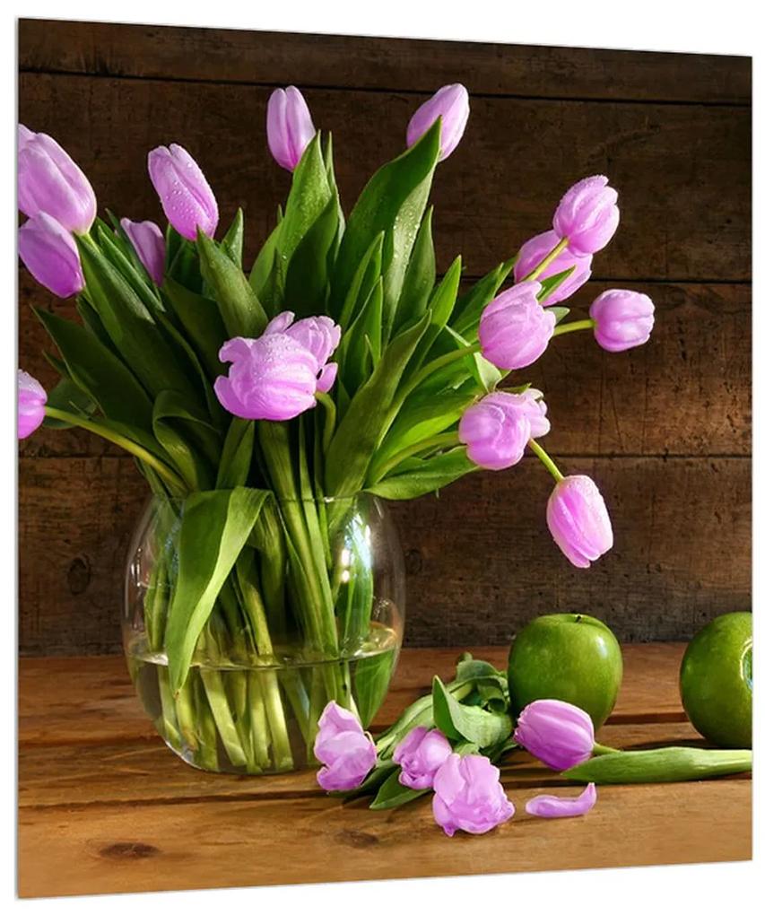 Obraz fialových tulipánov vo váze (30x30 cm)