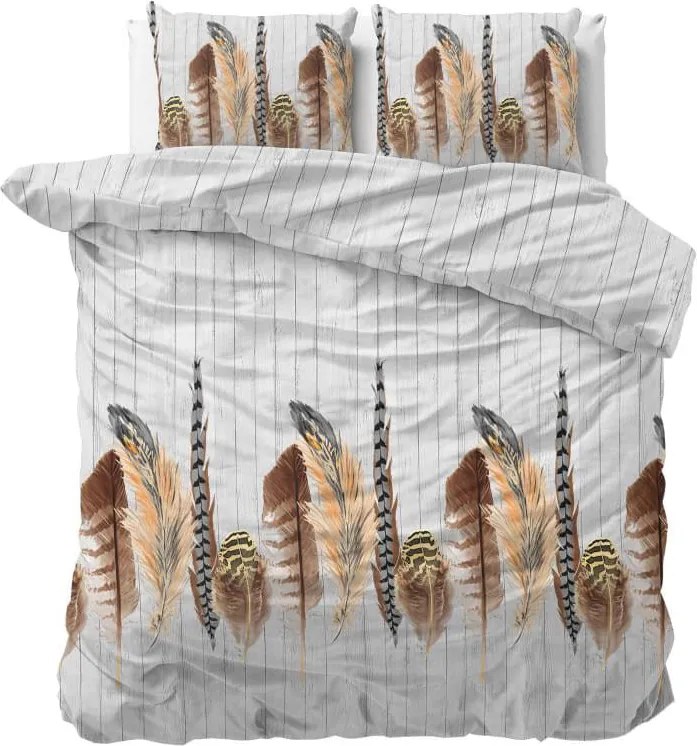 DomTextilu Nadčasové biele posteľné obliečky s motívom pierok 200 x 220 cm 36984