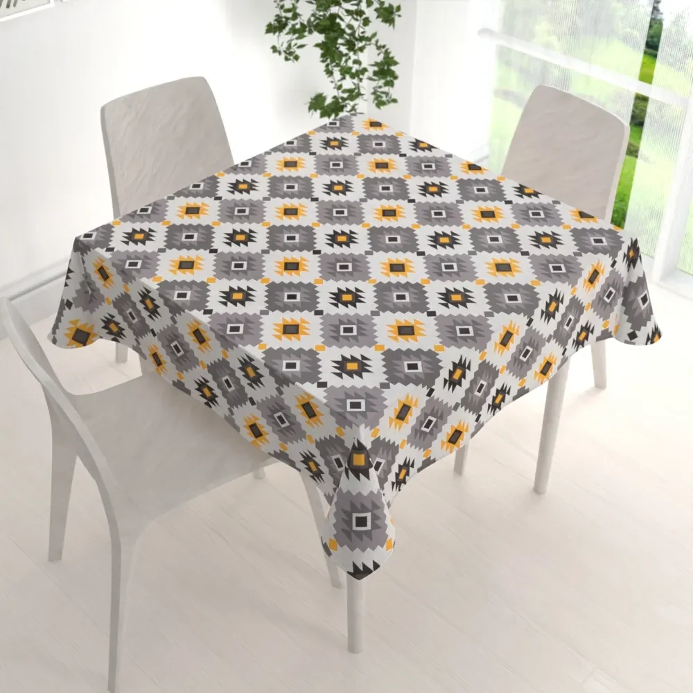 Biante Bavlnený štvorcový obrus Sandra SA-520 Žlto-sivý aztécky vzor 100x100 cm