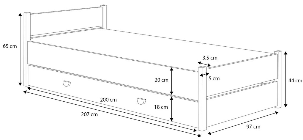 Detská posteľ 200x90 cm. Vlastná spoľahlivá doprava až k Vám domov. 1052341