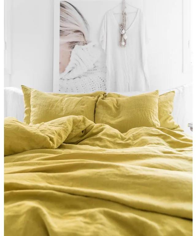 Magic Linen Ľanové obliečky sada (3ks) Moss yellow Veľkosť: 200x200,50x70cm