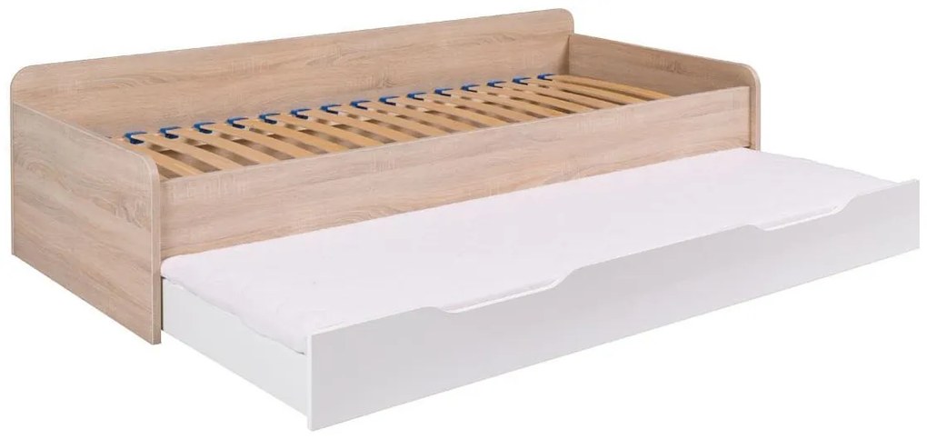 Jednolôžková posteľ 90 cm Telvera 1 (dub sonoma + biela) (s roštom a matracom) (s úl. priestorom). Akcia -21%. Vlastná spoľahlivá doprava až k Vám domov. 1123993