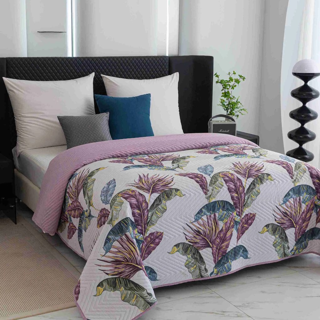 Prehoz na posteľ TROPIC biely / ružový Rozmer: 220 x 240 cm