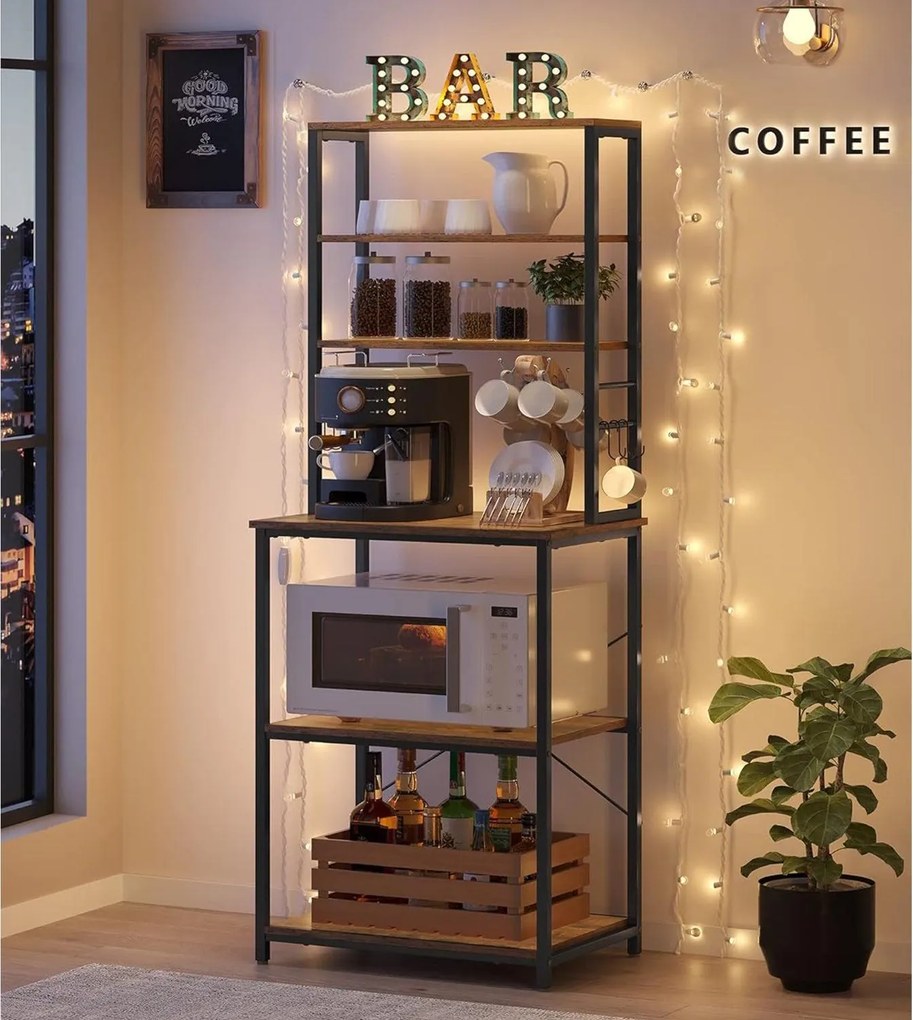 Kuchynský úložný stojan, Pekársky stojan, 6 políc, 40 x 60 x 167 cm, rustikálny hnedý