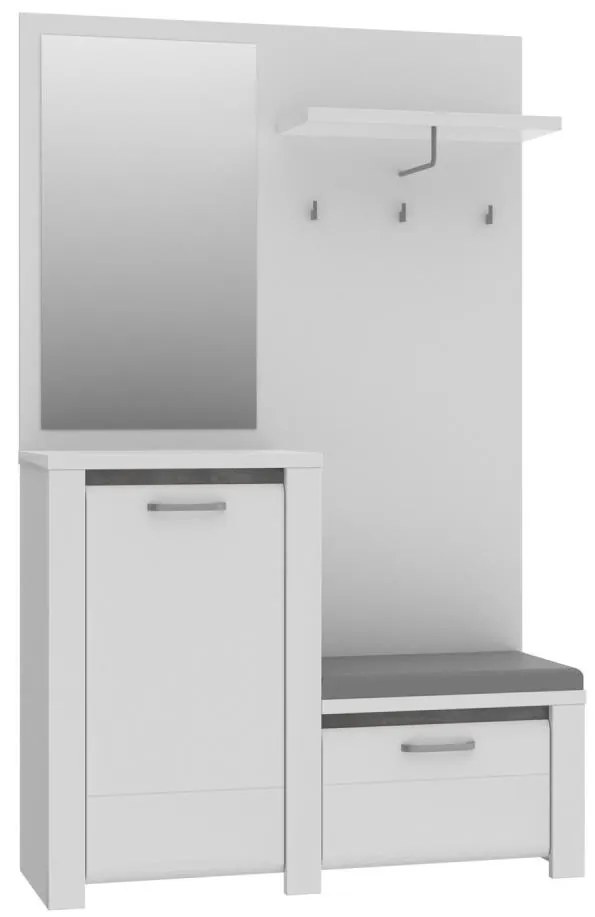 Predsieňová stena so zrkadlom HIRO biela/šedá