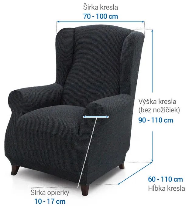 Super strečové poťahy HARMONIA antracitová kreslo ušiák (š. 70 - 100 cm)