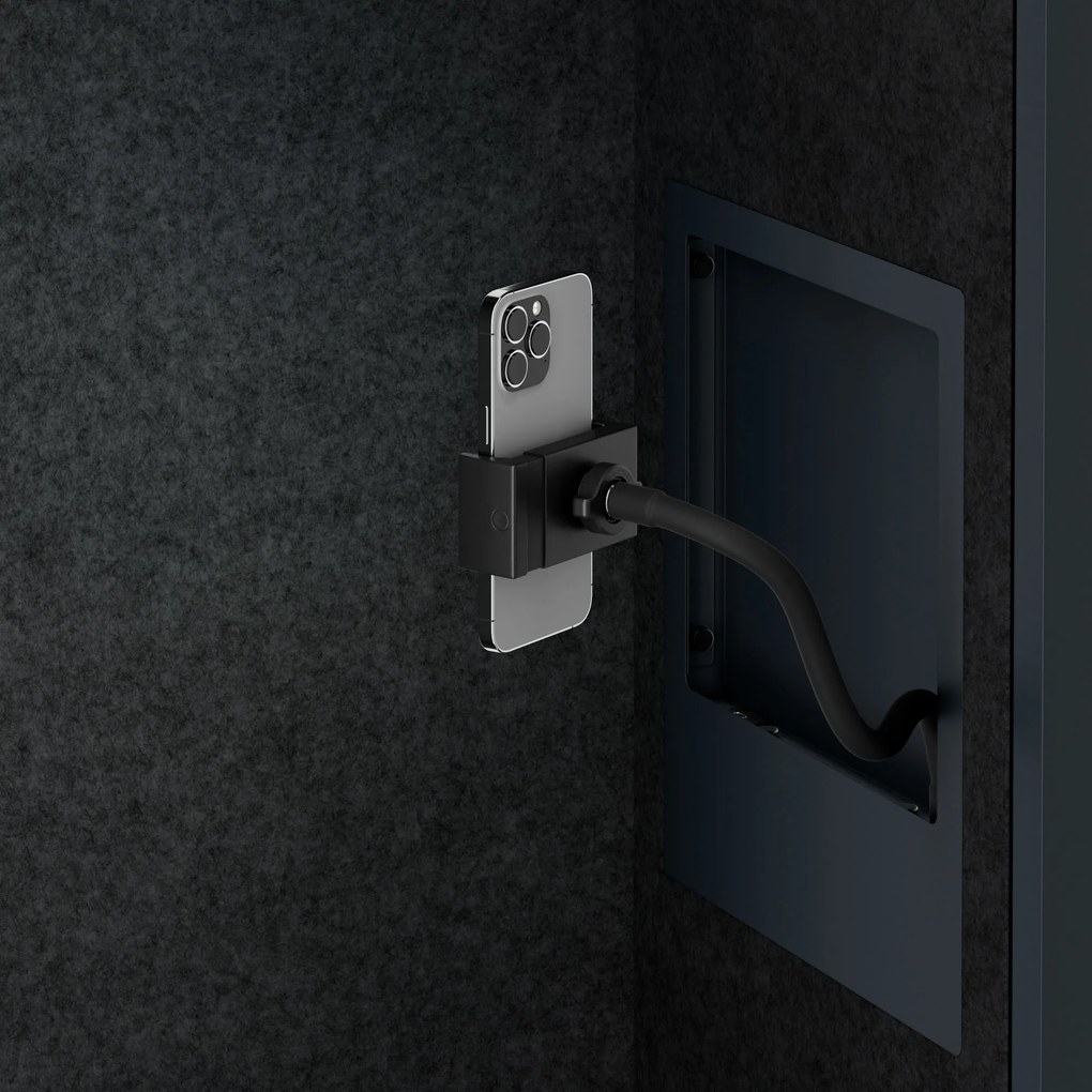 Kancelárska akustická kabína so sedadlom a portom USB-C, telo v antracitovej farbe / sedadlo v tmavosivá farbe, 1150 mm: SALLY MentalBox