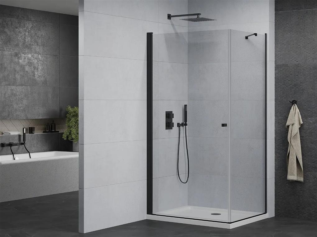 Mexen Pretoria, sprchovací kút 80 (dvere) x 100 (stena) cm, 6mm číre sklo, čierny profil + biela sprchová vanička, 852-080-100-70-00-4010B