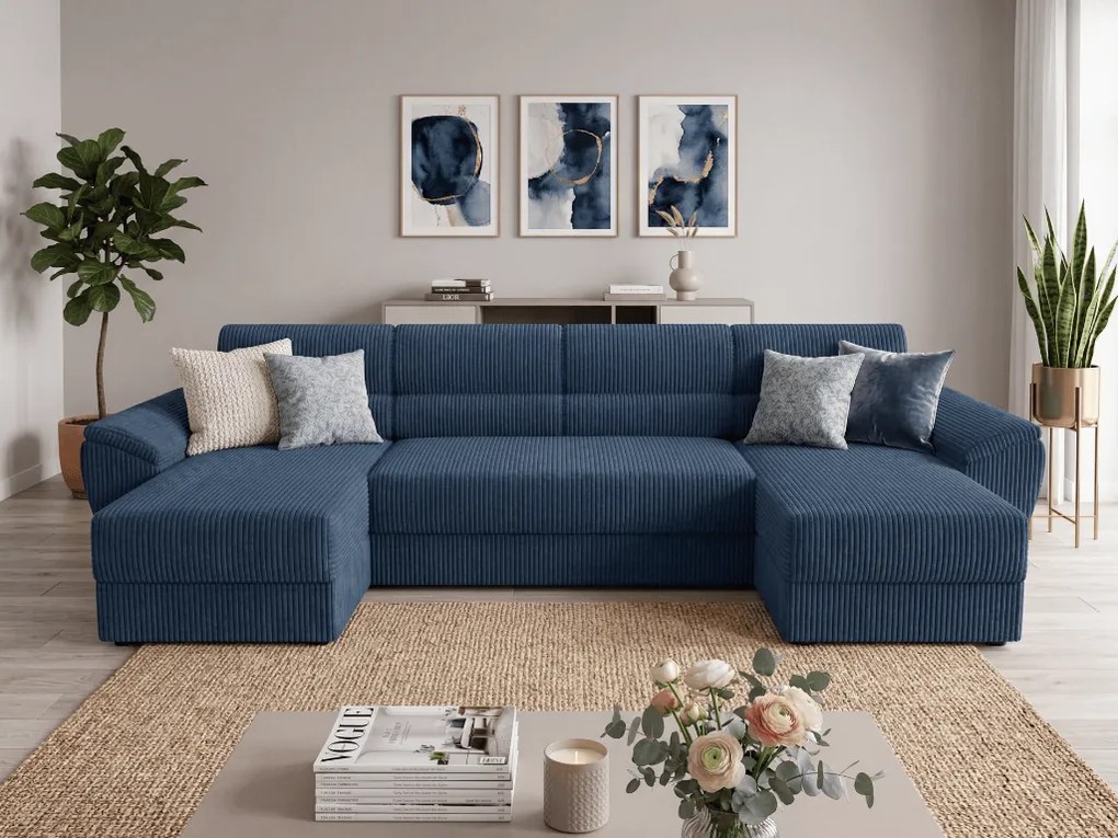 Rozkladacia sedacia súprava do U TAVERO 321x140 cm, tmavomodrá