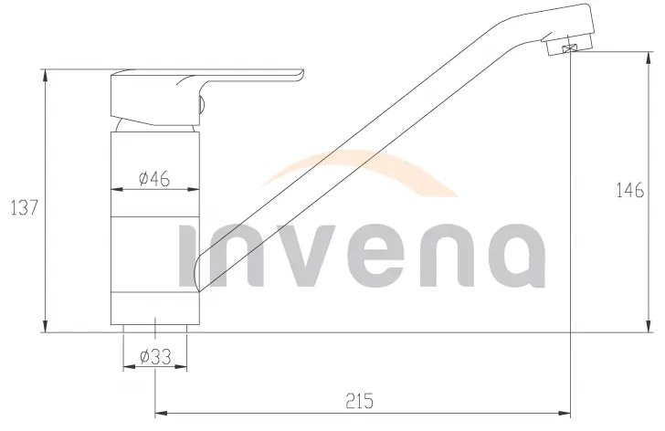 Invena Verso, stojanková drezová batéria s otočnou výlevkou 215 mm, chrómová, INV-BZ-82-002-C