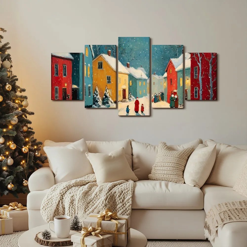 5-dielny obraz zimná dedinka pod snehom