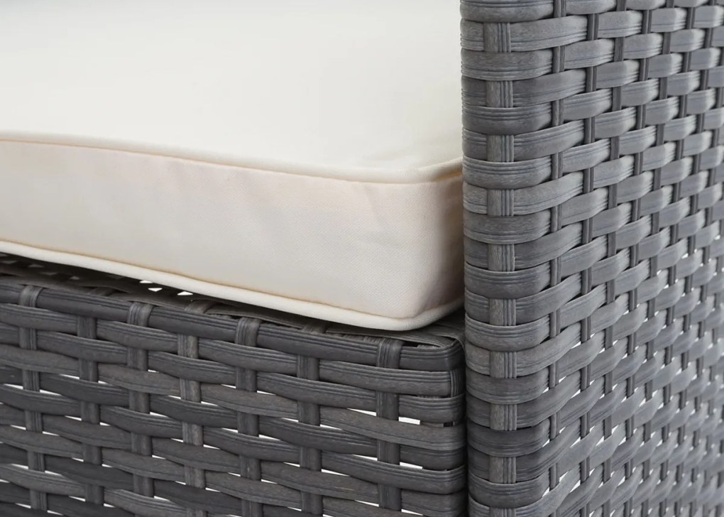 Záhradná súprava 2 kresiel, pohovky a stolíka HWC-F55 - sivá, krémové vankúše