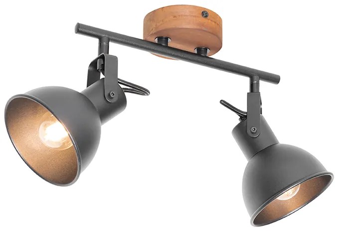Priemyselný reflektor čierny s dreveným sklonom 2-svetlo - Tommy