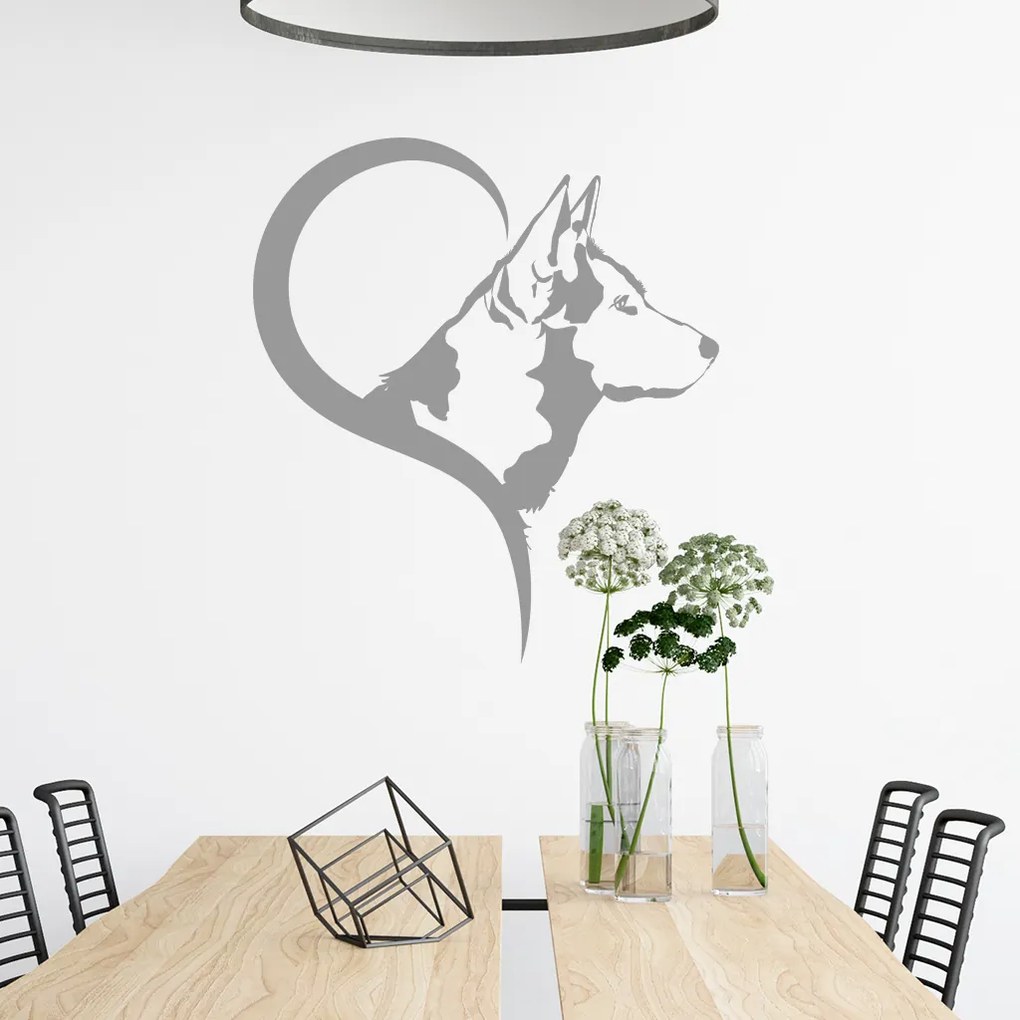 Veselá Stena Samolepka Husky v srdci Farba: oranžová, Veľkosť: 80 x 91 cm