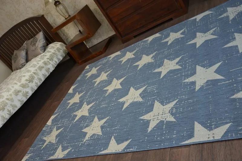 styldomova Šnúrkový koberec sizal flat 48648/591 hviezdy modrý