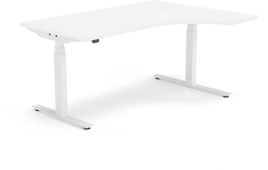 Výškovo nastaviteľný stôl Modulus, ergonomický 1600x1200 mm, biela/biela