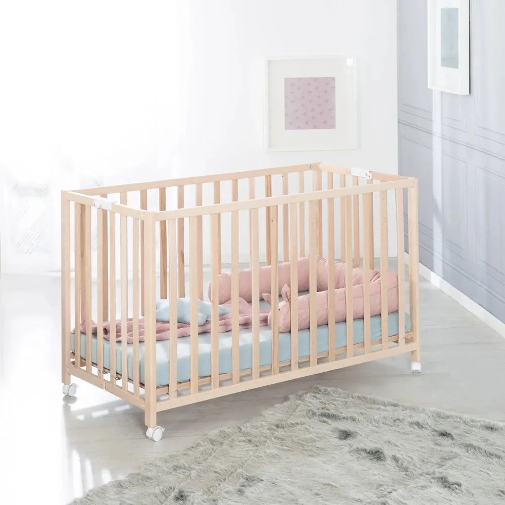 Skladacia postieľka na kolieskach v prírodnej farbe 60x120 cm Fold up – Roba