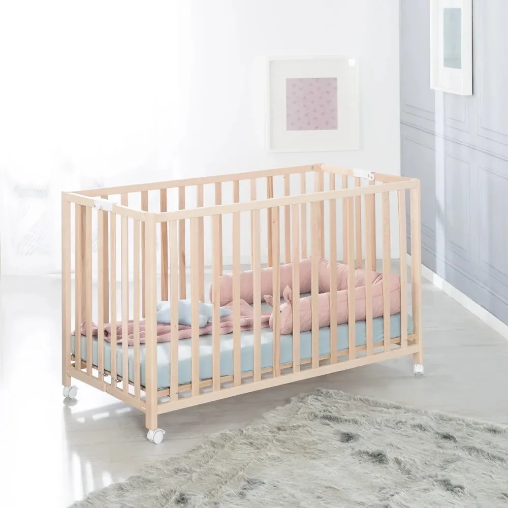 Skladacia postieľka na kolieskach v prírodnej farbe 60x120 cm Fold up – Roba