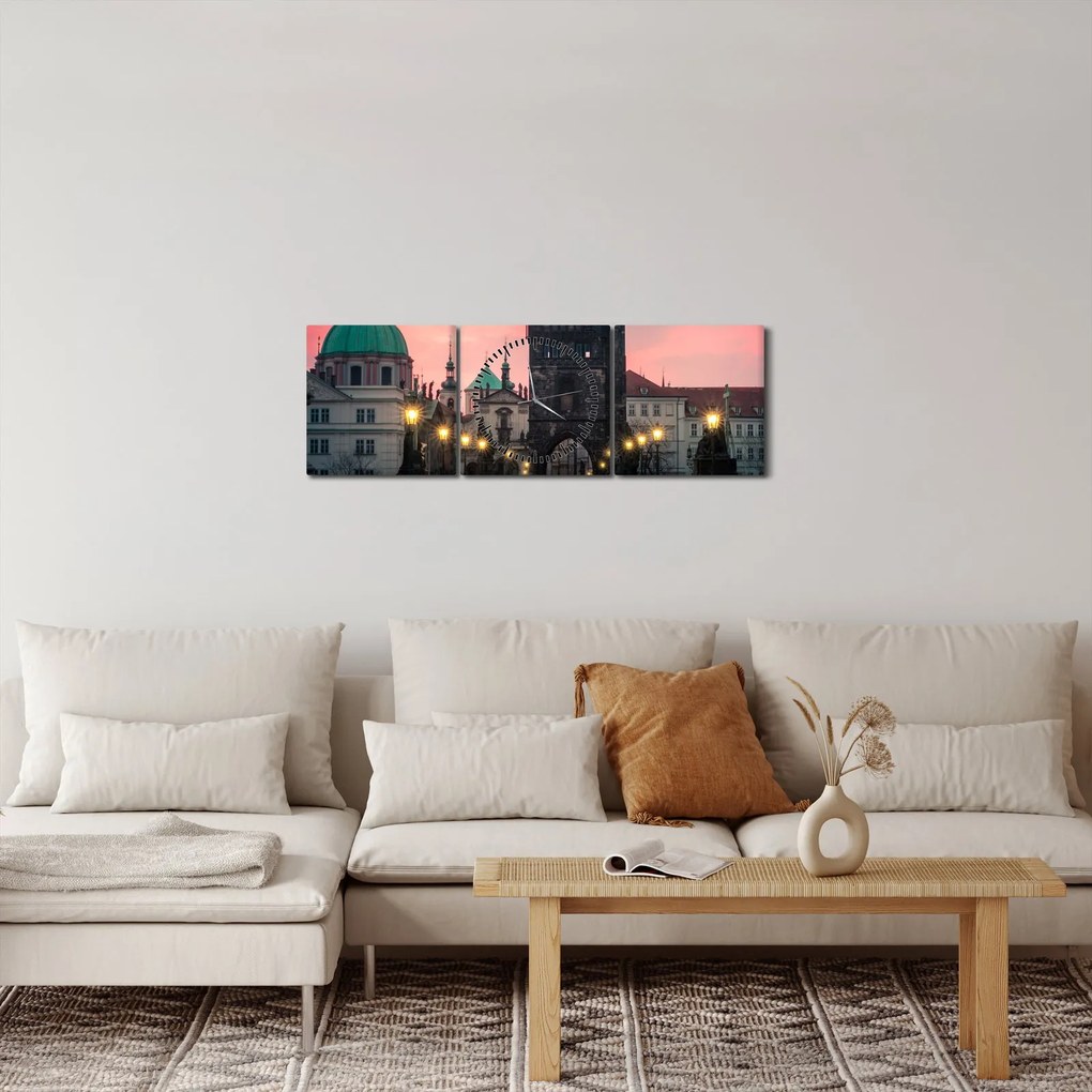 Obraz - Na Karlovom moste (s hodinami) (90x30 cm)